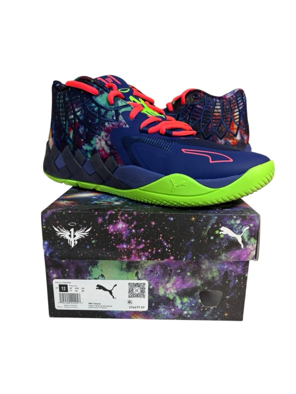 Puma Men’s MB.01 Galaxy Basketball Shoes Elektro Blue Green Gecko 12 New In Box